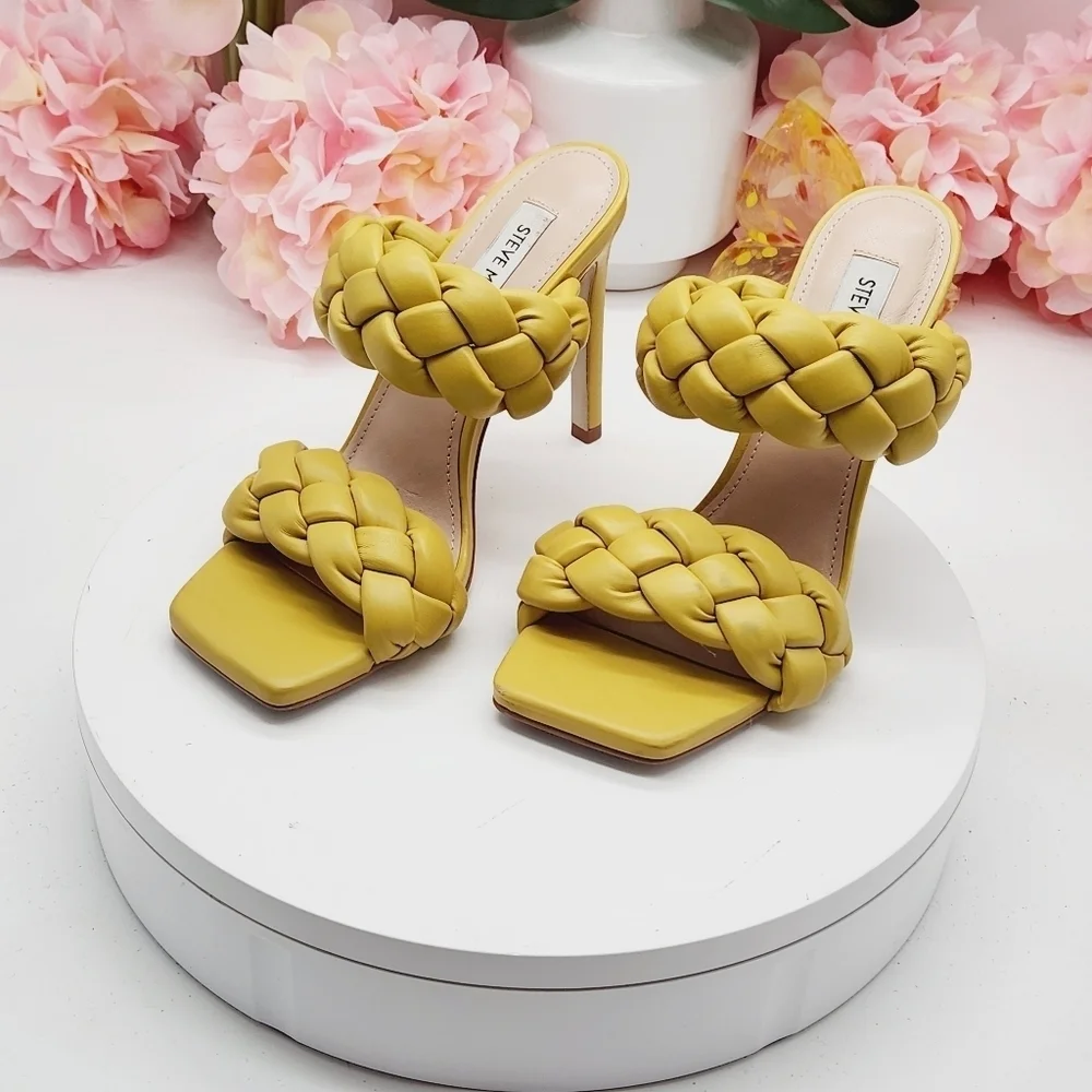 Steve Madden Kenley Citron Braided High Heel Sandals Slide-on Yellow Size 6.5 - Picture 14 of 16